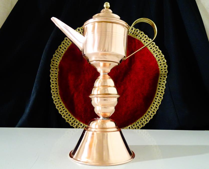 Медна маслена лампа, чиста червена мед.