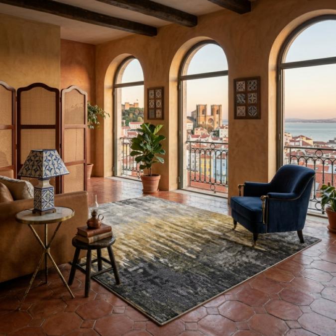 Модерен килим за хол 120х160см - Мраморен нюанс и 3D ефект, Противоплъ