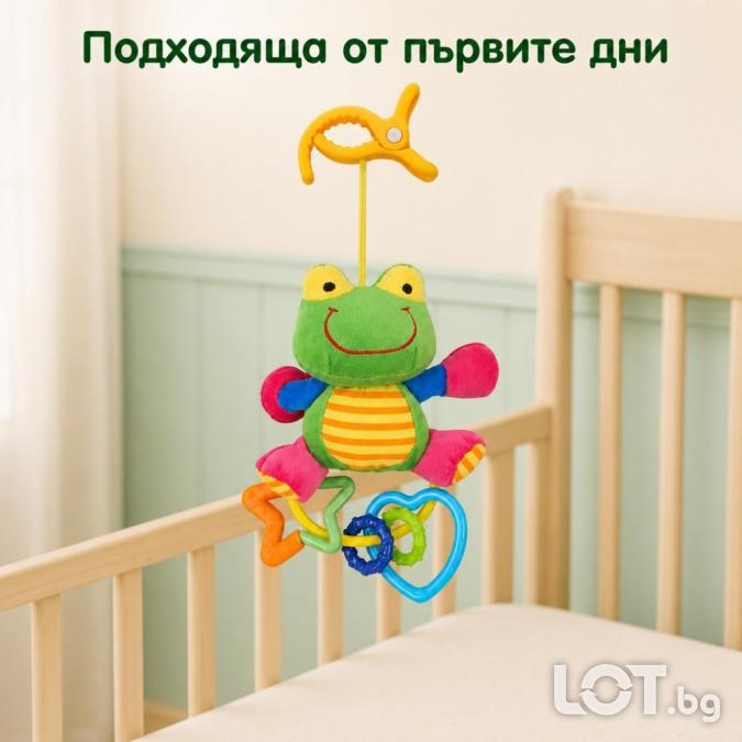 Плюшена бебешка дрънкалка Жабка Baby Mix с клипс, 18 см
