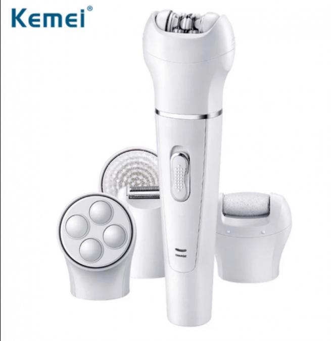 Епилатор Kemei 5 в 1, Бръснене, Масаж, Почистване и Ексфолиране