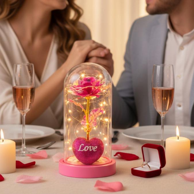 Светеща декоративна роза в купол - Светлина, романтика и любов