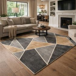 Модерен килим за хол 120х160см - Геометрични фигури и 3D ефект, Против