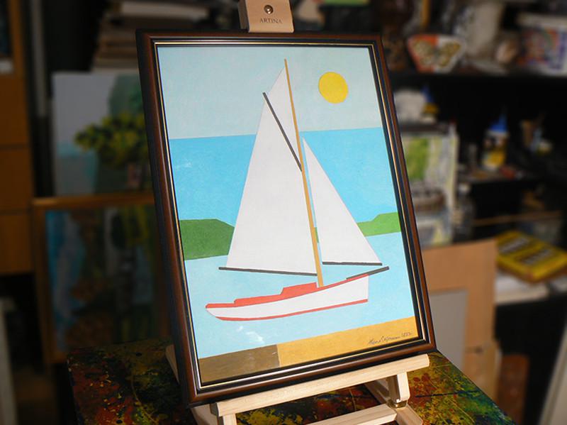 Маслена картина с платноходка, минимализъм.