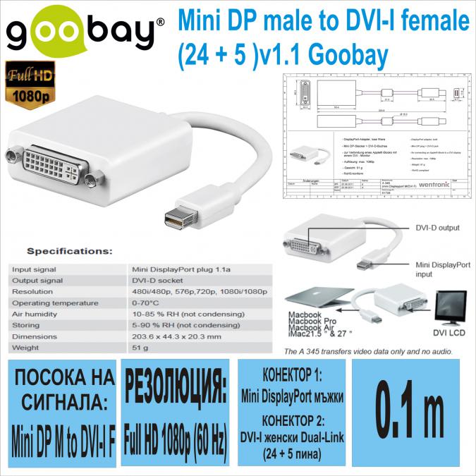 Mini DP male to Dvi-i female 24  5 v1.1 Goobay