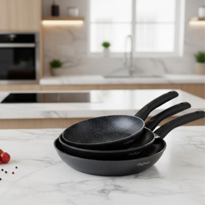 Комплект тигани Cheffinger розово с мраморно покритие - 3 части за вся..