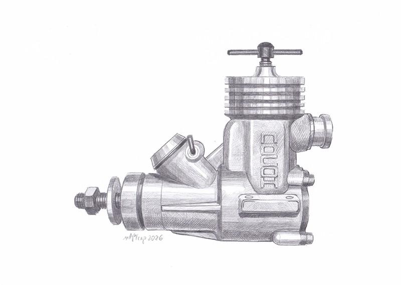 Моделарски двигател Посон. Рисунка с молив.