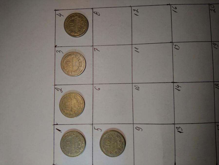 5 броя монети по 10 стотинки от 1906 г.