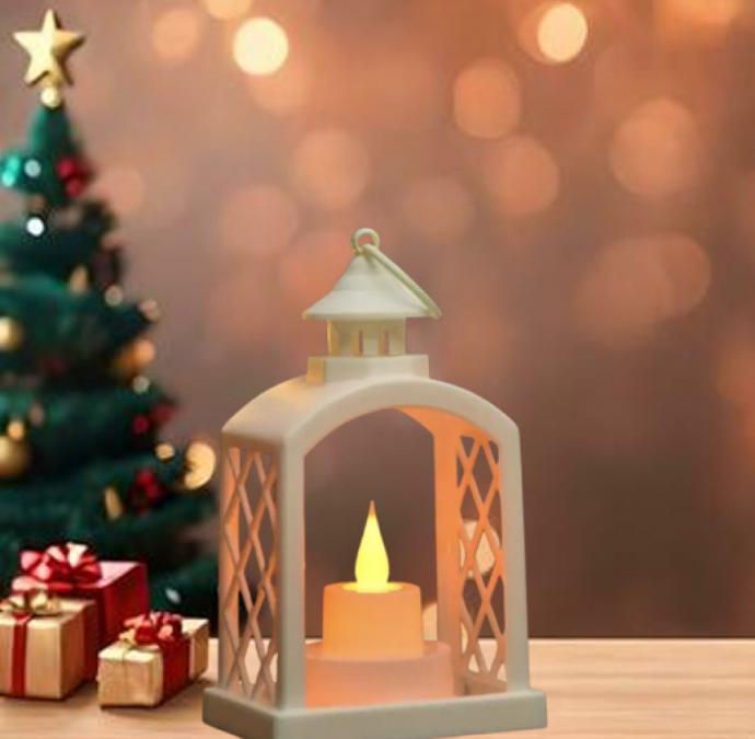 Бял Коледен LED фенер с топла светлина