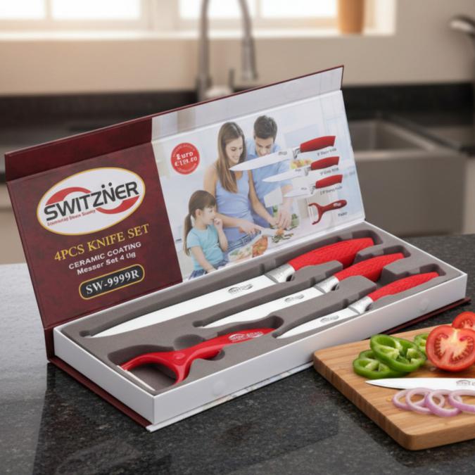 Комплект ножове Switzner от 4 части с керамично покритие и ергономични