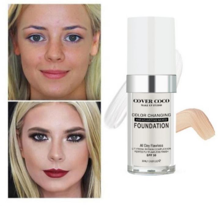 Променящ цвета си покривен течен фон дьо тен със SPF 30.  30 мл.