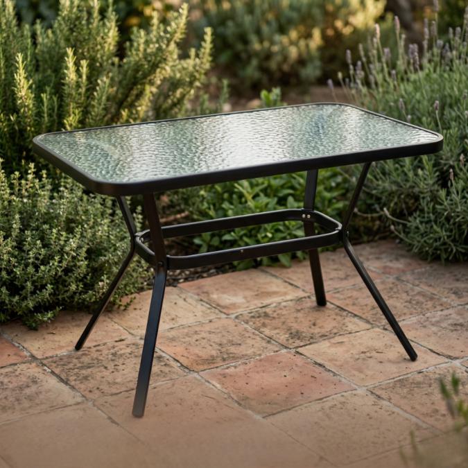 Елегантна правоъгълна маса  стъклен плот, модерен и устойчив дизайн