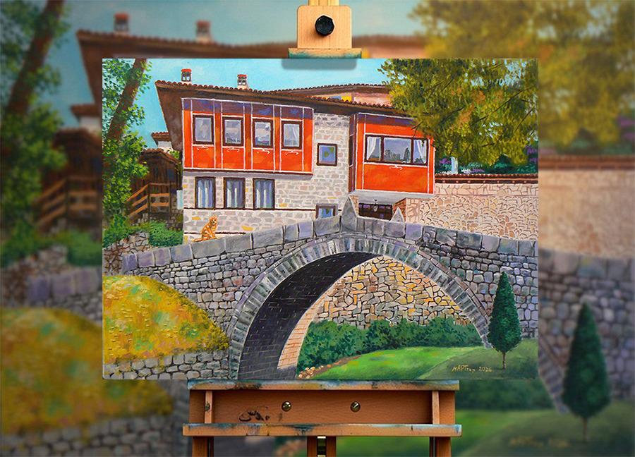 Пейзаж от Копривщица. Маслена картина.