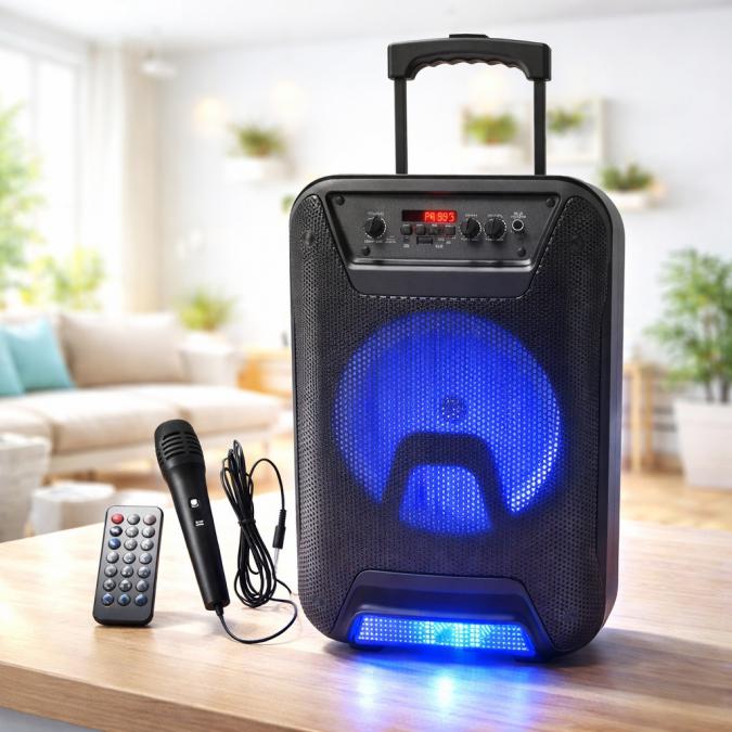Преносима караоке тонколона - 8 говорител, LED светлина, дистанционно