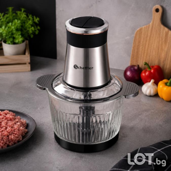 Мощен XL чопър и месомелачка 5L - Голяма стъклена купа, смилане на мес