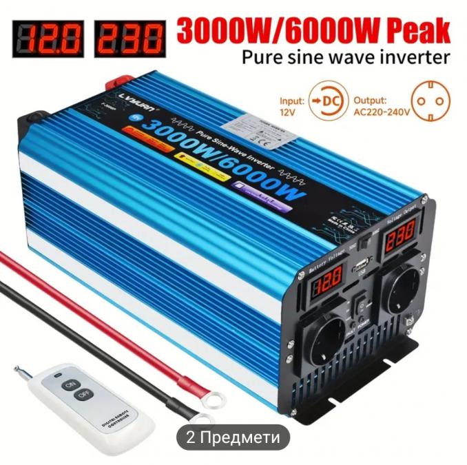 Мощен инвертор 12-220v 3000w nom  6000w pik 50-60hz дистанцйонно