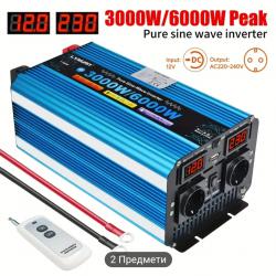 Мощен инвертор 12-220v 3000w nom  6000w pik 50-60hz дистанцйонно