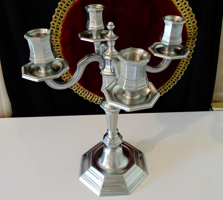 Christofle свещник четворка от калай 1.7 кг., модел Cluny.