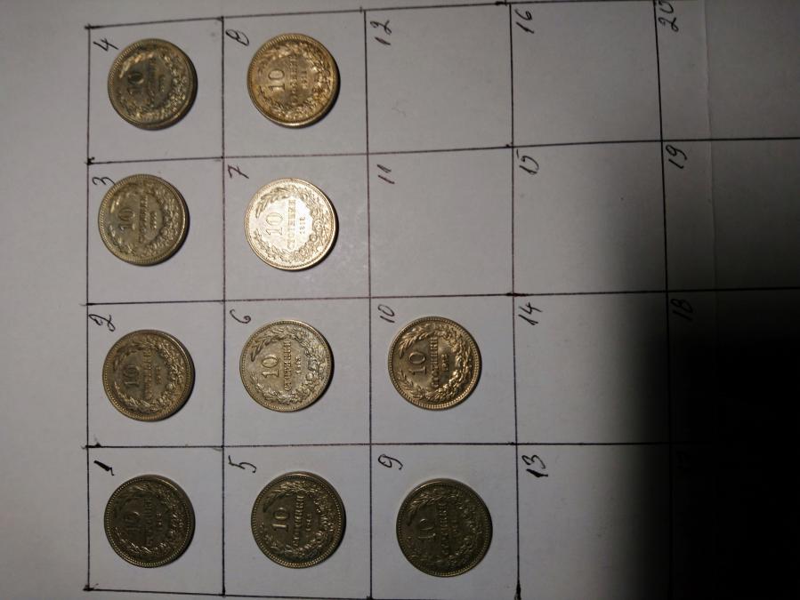 10 броя монети по 10 стотинки от 1913 г.