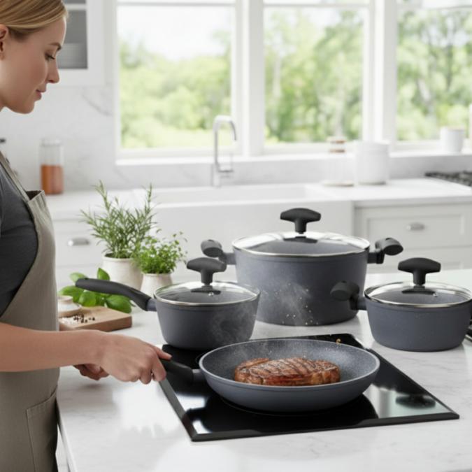 Комплект от 7 части тенджери и тиган Michelino  Незалепващо покритие