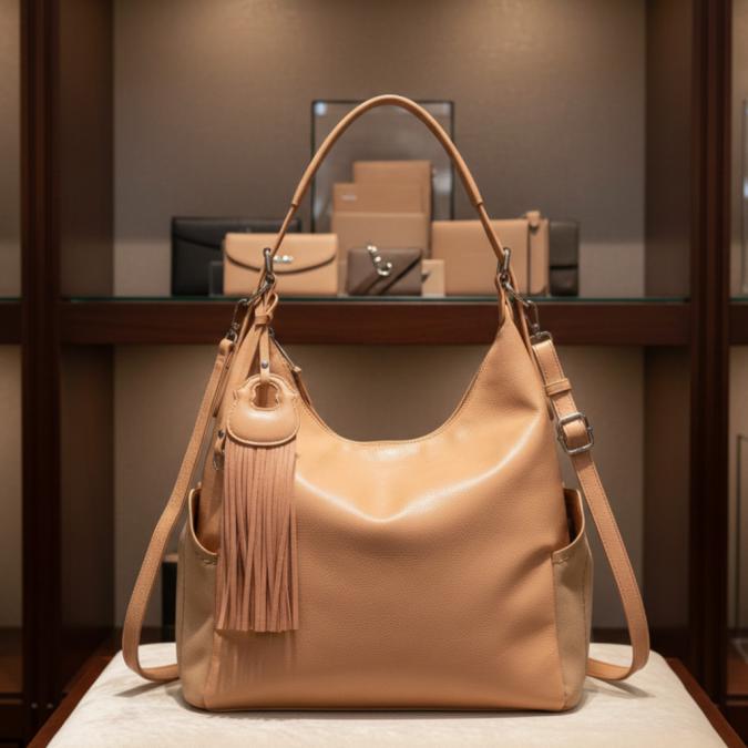 Дамска чанта с висулка и странични джобове в 7 цвята  стилна, вместит