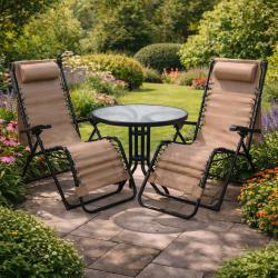 Комплект за релакс навън с шезлонги и масичка