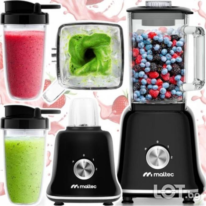 Мощен блендер 3 в 1  1800w, стъклена кана 1.6l, мелачка и 2 бутилки T