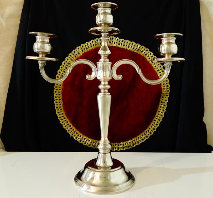 Посребрен троен свещник, чиста мед, 35 см., 1.1 кг.