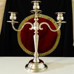 Посребрен троен свещник, чиста мед, 35 см., 1.1 кг.