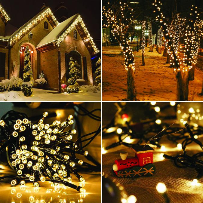 Соларни коледни лампички 12 метра, 100 лампи 5 програми, 4 цвята по