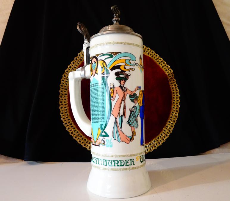 Порцеланова халба с капак от калай 30 см., Art Nouveau.