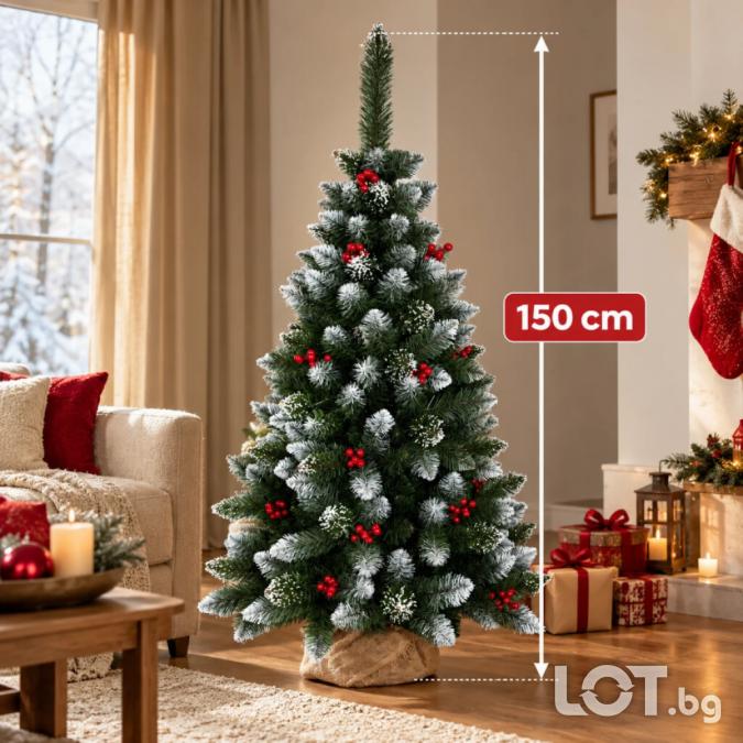 Луксозна коледна елха Зимна магия 150 см  Гъсти заснежени клонки, ч