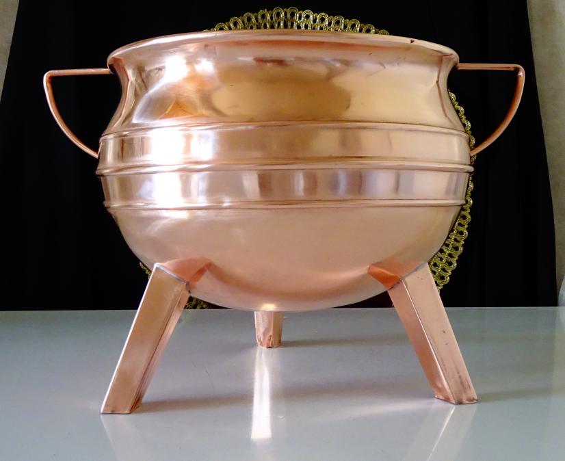 Медна тенджера за фондю, топло сервиране, чиста червена мед.