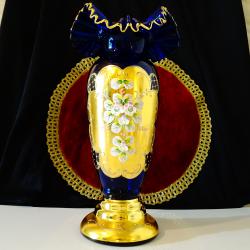 Кристална ваза Bohemia, злато, кобалт, етикет.