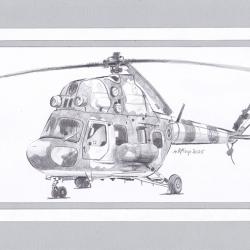 Вертолет Ми-2, рисунка с молив.