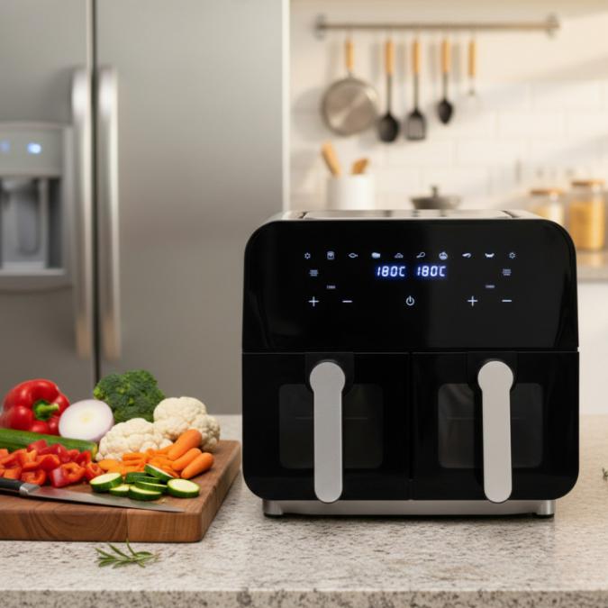 Двоен фритюрник с горещ въздух Cheffinger 9 л с дигитален дисплей, ст