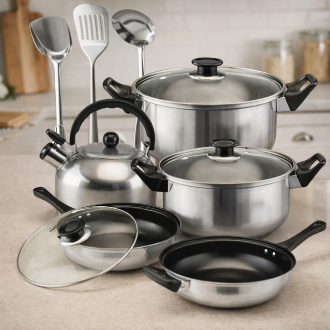 Комплект тенджери и аксесоари от 11 части - издръжливи и устойчиви