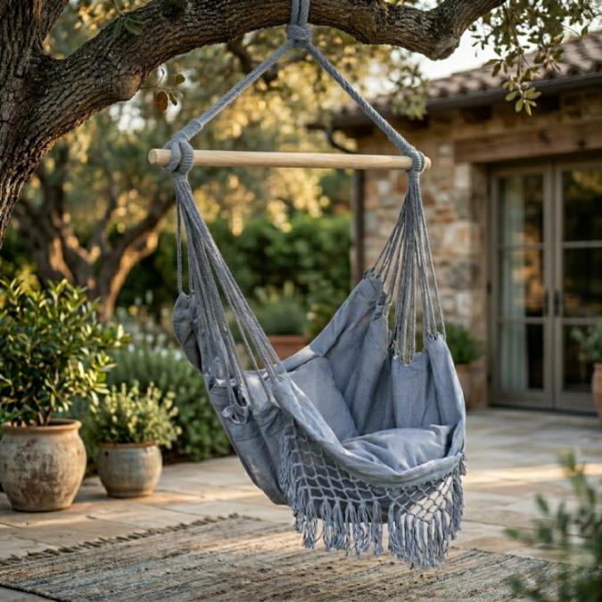 Люлка хамак в Бразилски Бохо стил - удобно място за релакс, цвят сив