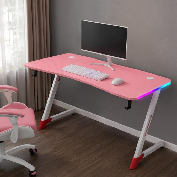 Геймърско бюро с RGB Led, Карбонов плот и поставки за чаша и слушалки