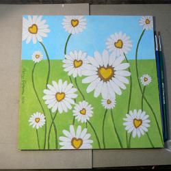 Малка маслена картина с цветя.