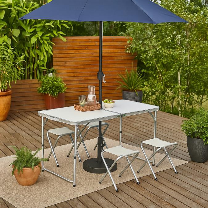 Комплект сгъваема алуминиева маса с 4 стола  идеален за къмпинг, двор