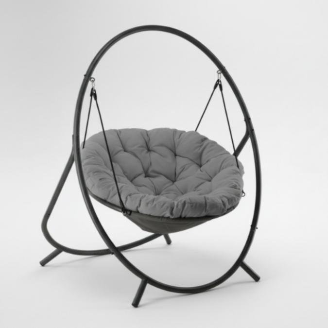 Висящ стол Patio с тъмносива възглавница и сива рамка - стилен акцент