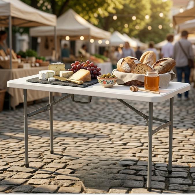 Сгъваема правоъгълна градинска маса, бяла - 181.5  74  74 см