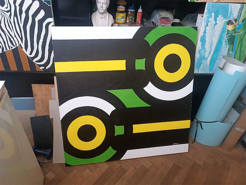 Голяма абстрактна маслена картина. 100 на 100 см.