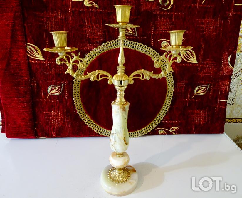 Троен свещник, бронз, оникс, позлата, барок, Луи XV.