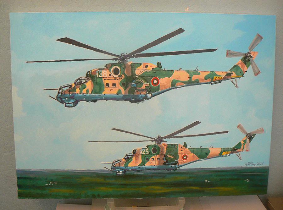 Вертолети Ми-24. Маслена картина.