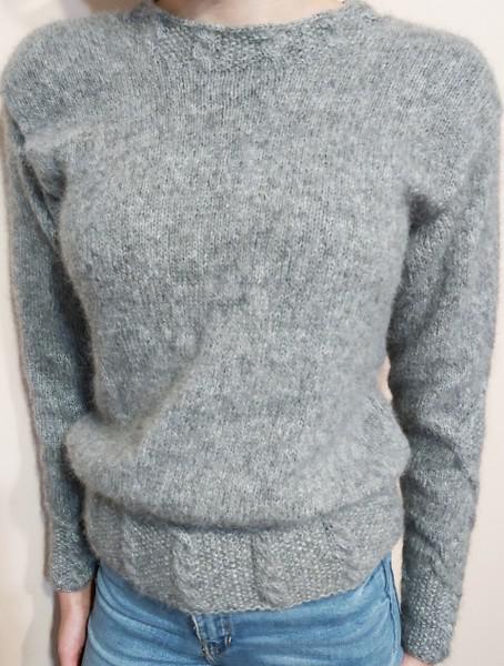 Мохерен пуловер, ръчно плетена сива блуза