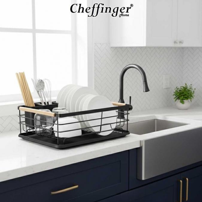 Компактен сушилник за съдове с отцеждаща табла Cheffinger  метален, 4