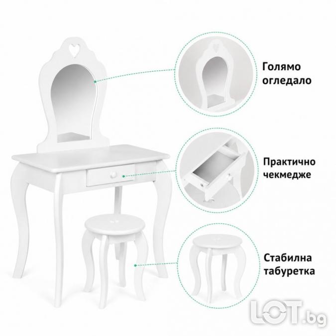Комплект детска тоалетка с огледало и табуретка  розова