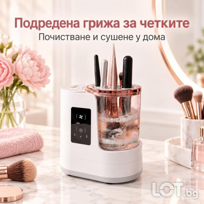 Електрически уред за почистване и сушене на четки за грим