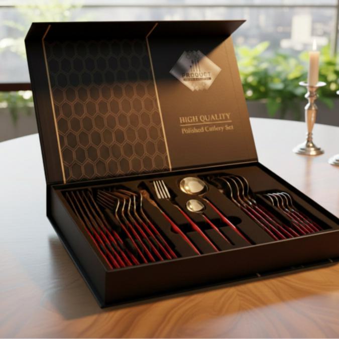 Комплект прибори за хранене от 24 части с луксозен дизайн и магнитна к